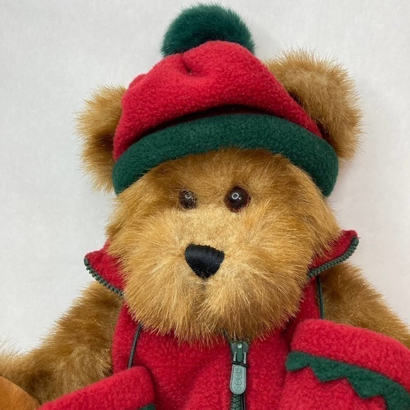 VINTAGE 2000 Russ T McBear 18" Jointed Plush Bear Vest Hat Mittens Trade Secret - Picture 2 of 15